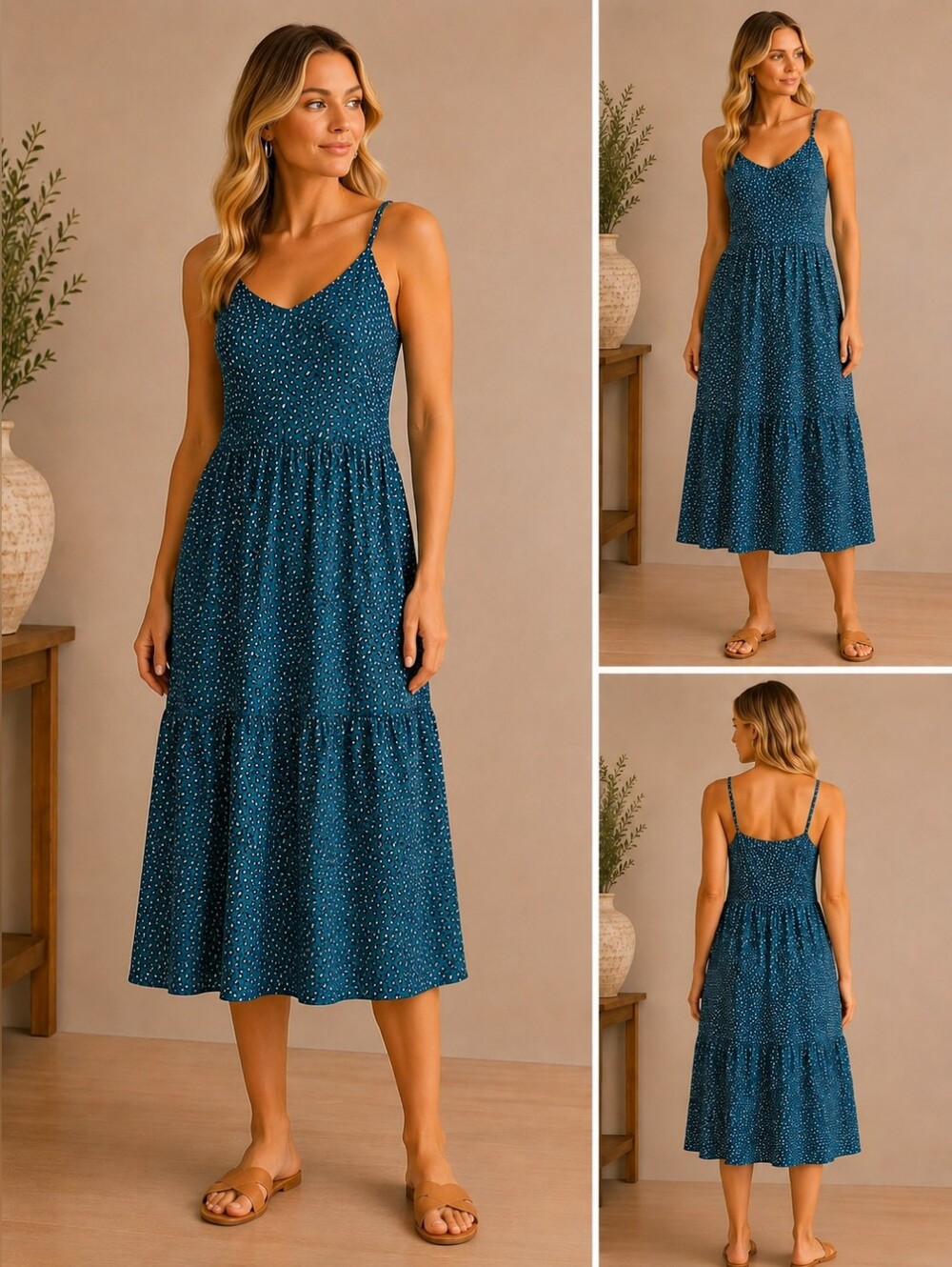 💙 PEPPER & ZOE - Teal Spaghetti Strap Tiered Sundress
